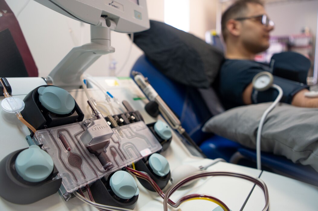 Photo of an Airman donating platelets