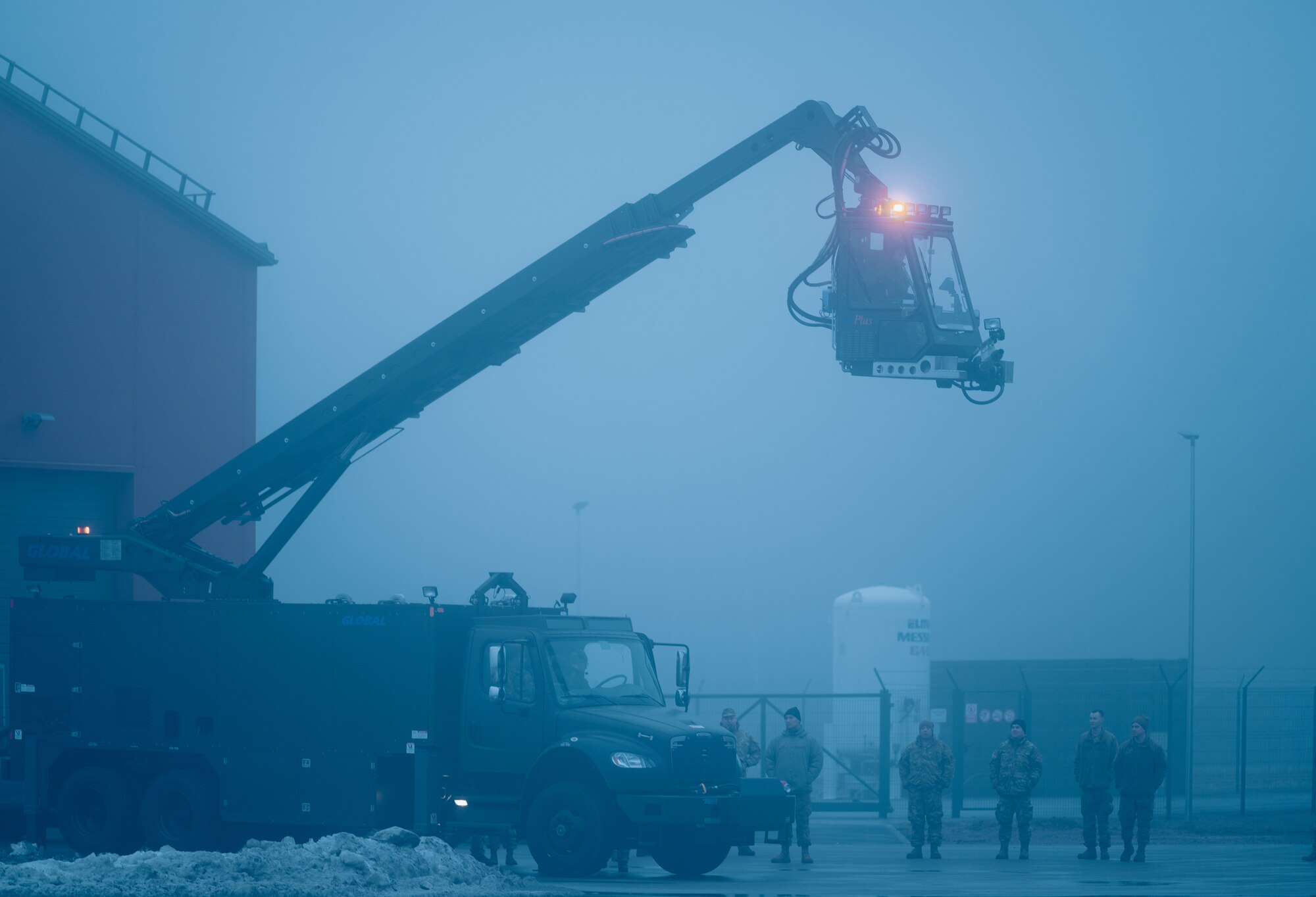 U.S. Air Force Airmen assigned to the 435th Contingency Response Support Squadron teach personnel from the Lithuanian air force safety procedures on the Global ER-2875 de-icer Jan. 19, 2023, at Šiauliai Air Base, Lithuania. Throughout the week, training encompassed in-class education covering the safety of the vehicle when de-icing aircraft, technical specifications, truck operation, etc. (U.S. Air Force photo by Airman 1st Class Edgar Grimaldo)