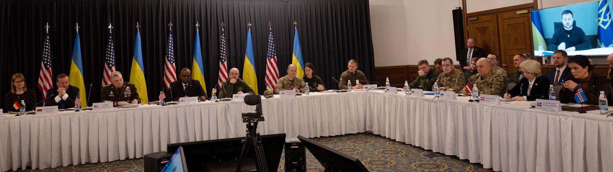 Chairman of the Joint Chiefs of Staff Gen. Mark A. Milley and Secretary of Defense Lloyd J. Austin III host the Ukraine Defense Contact Group at Ramstein Air Base, Germany