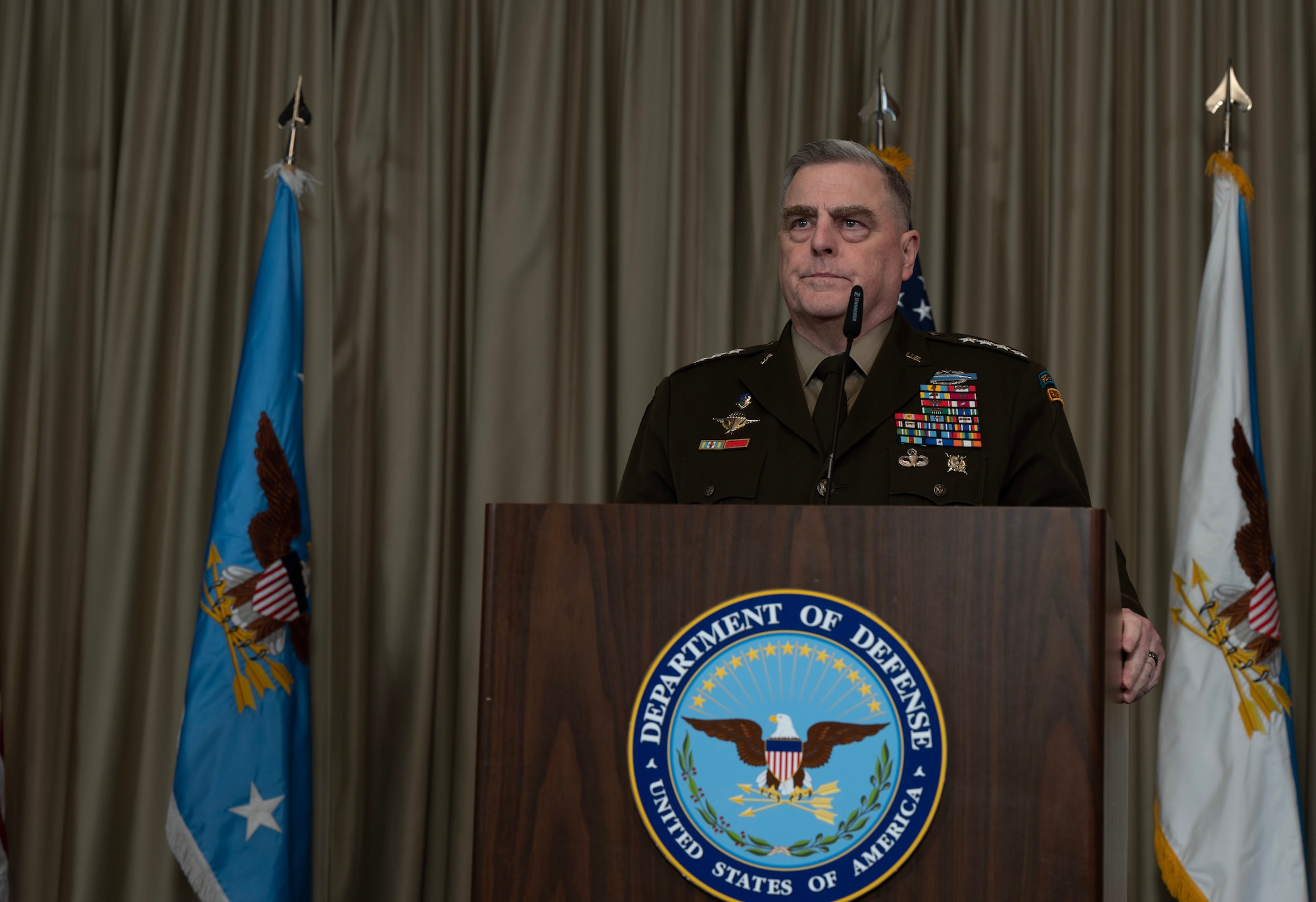 U.S. Chairman of the Joint Chiefs of Staff Gen. Mark A. Milley speaks during a press conference.
