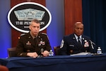 Army Gen. Daniel Hokanson, chief, National Guard Bureau, and Air Force Senior Enlisted Advisor Tony L. Whitehead, the bureau's senior enlisted advisor to the chief of the National Guard Bureau, discuss Hokanson's priorities for the National Guard -- people, readiness, modernization, and reform -- with reporters at the Pentagon, Washington, D.C., Jan. 24, 2023.