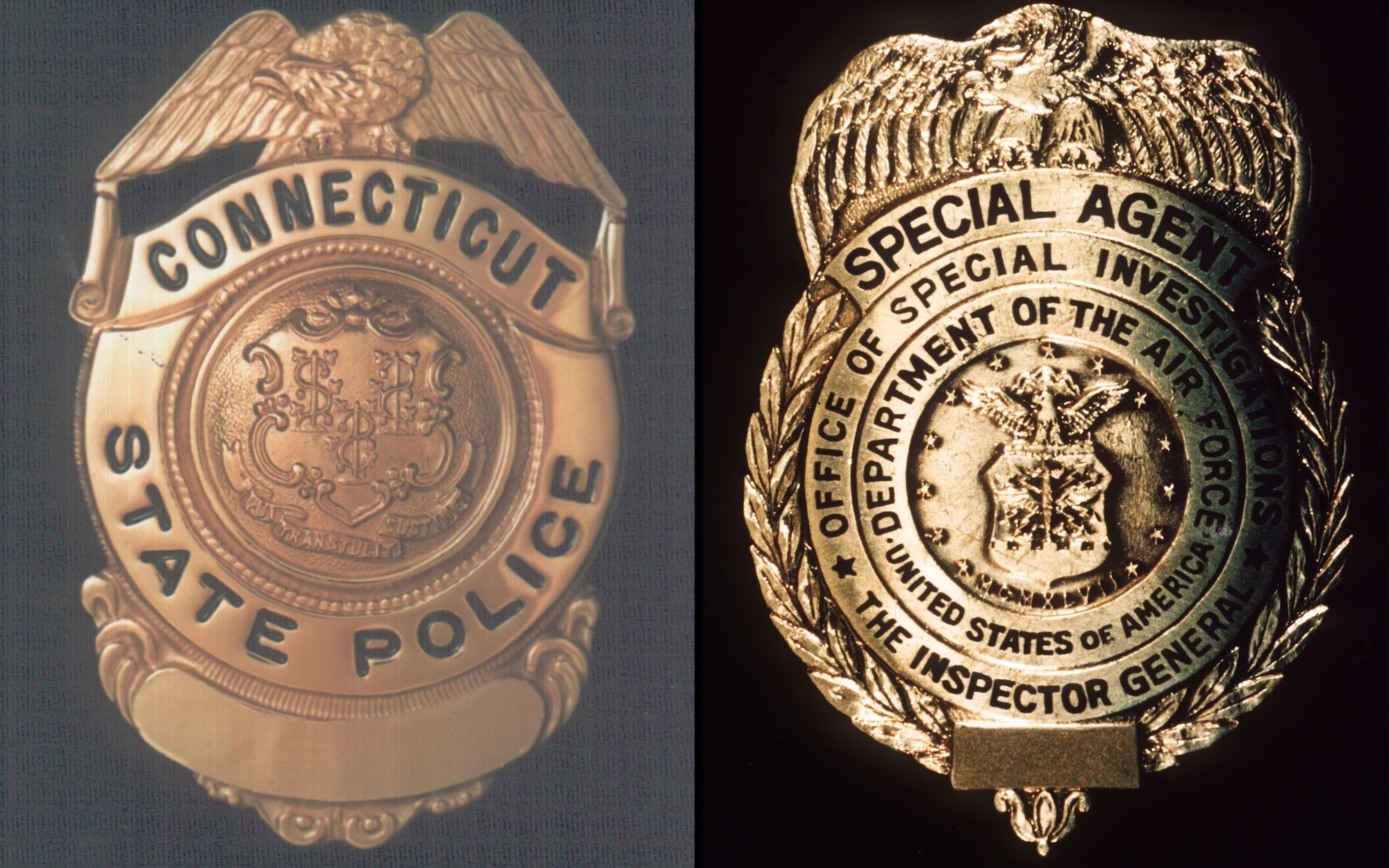 Comparison between the Connecticut State Police badge and the OSI badge. (OSI photo)