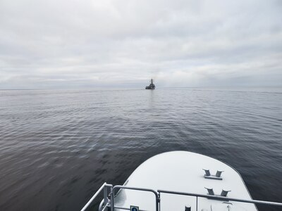 BALTIC SEA (Jan. 23, 2023) The Arleigh Burke-class guided-missile destroyer USS Roosevelt (DDG 80) transits alongside the Latvian patrol boat LV Viesite (P-07) during a passing exercise, Jan. 23, 2023.