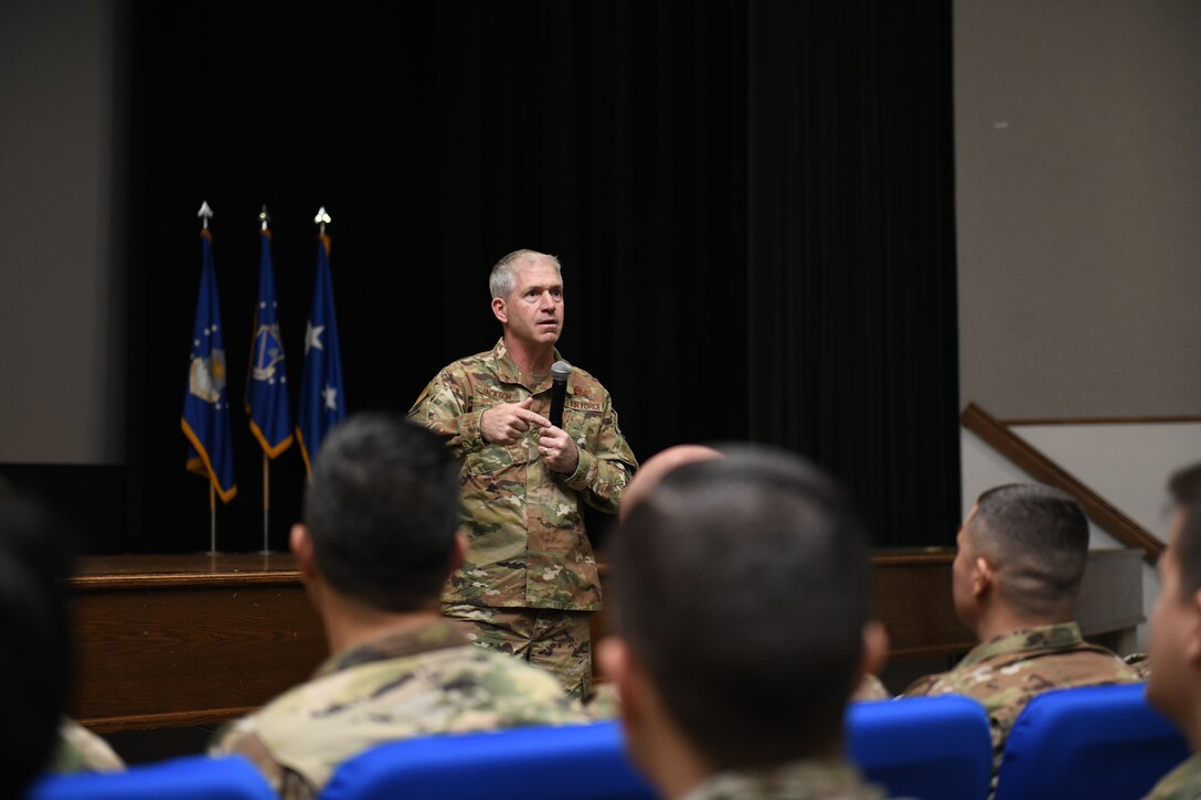 Major General Joel Jackson, Air Force District of Washington commander, speaks to units of the 316th Wing Jan. 24, 2023, Joint Base Andrews, Md.