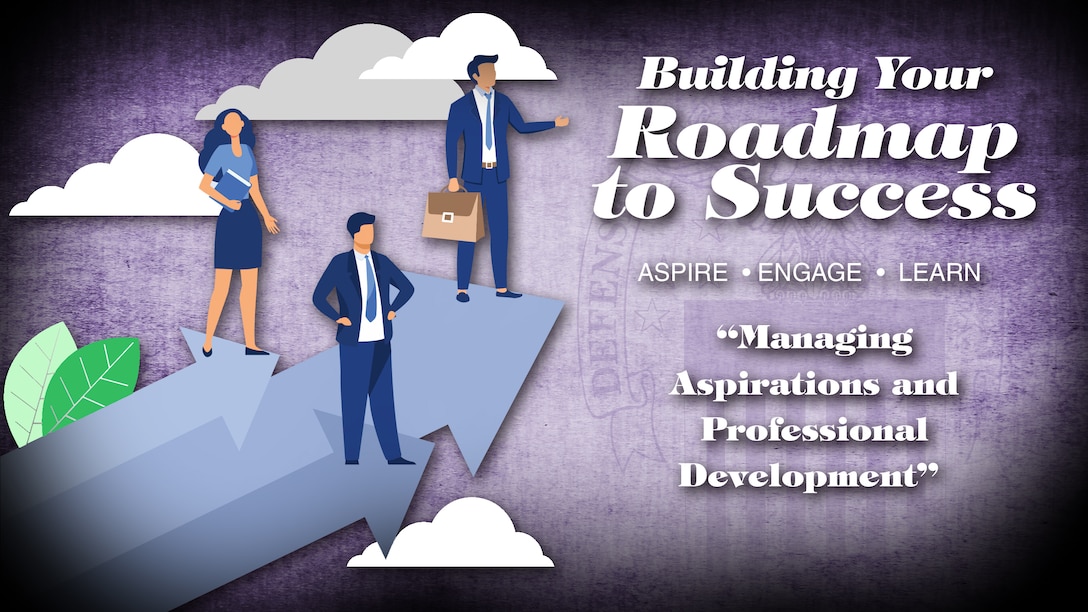 A graphic showing people standing on an arrow aiming upward with the words "Building Your Roadmap To Success".