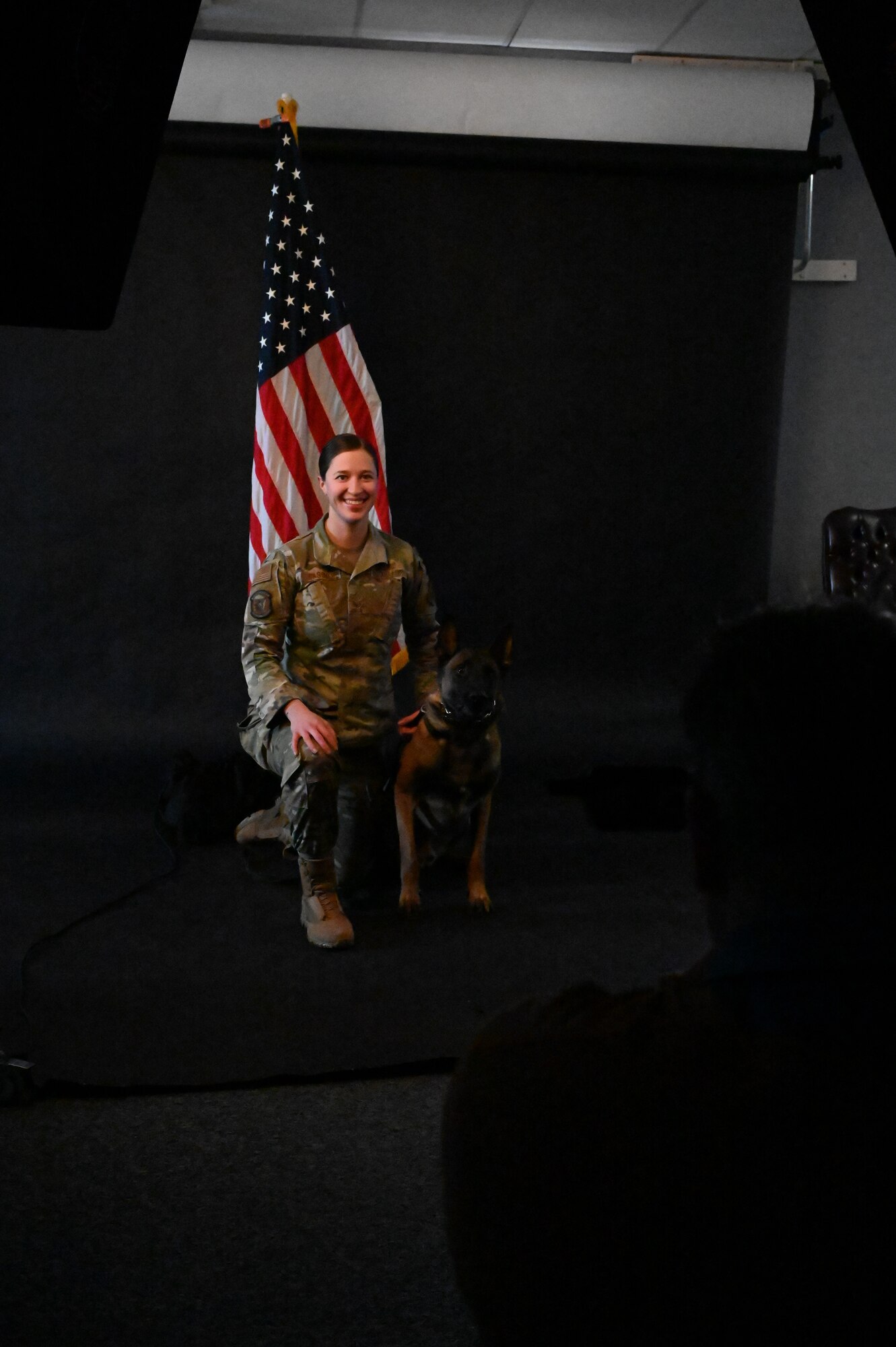 military working dog getting an official photo taken