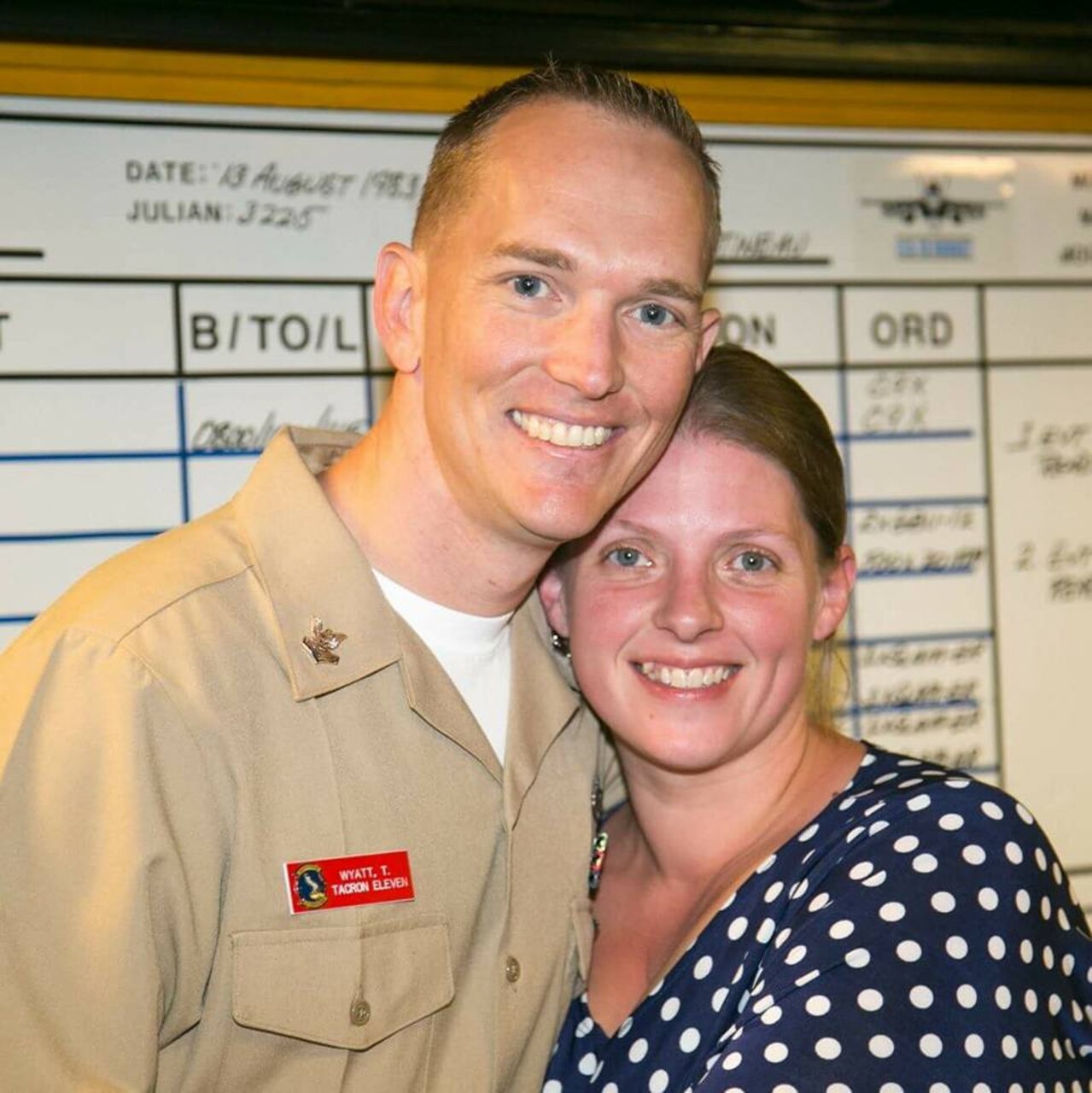 Operations Specialist 1st Class Travis Wyatt and his wife, Teea Wyatt, pose for an undated photo.