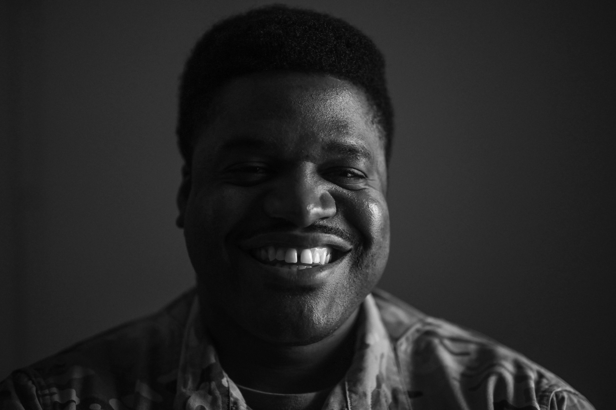 U.S. Air Force Maj. Andrew P. Ferguson, 350th Spectrum Warfare Wing assistant deputy chief, smiles during a photo shoot at Eglin Air Force Base, Fla., Jan. 10, 2023. Ferguson is as an electronic warfare officer (EWO) with 14 years of experience and third generation to serve in the world’s greatest Air Force. (U.S. Air Force photo illustration Staff Sgt. Ericka A. Woolever)