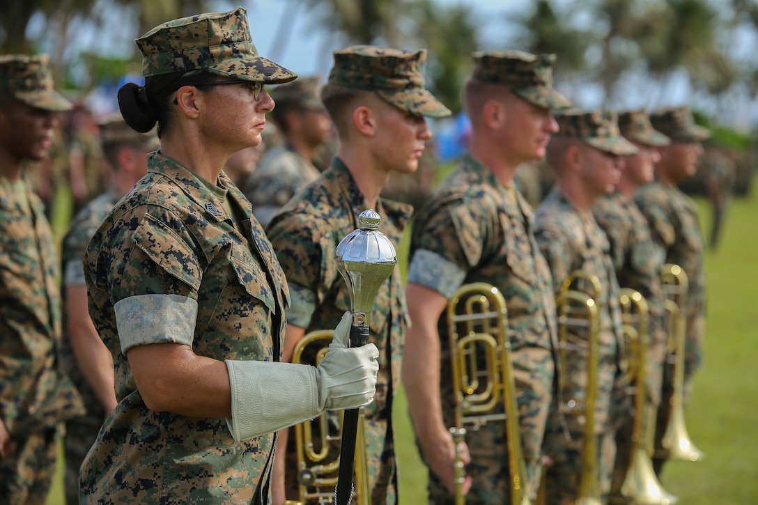 The Marine Corps Forces Pacific Band performs at the Marine Corps Base (MCB) Camp Blaz Reactivation and Naming Ceremony at Asan Beach, Guam, Jan. 26, 2023. The Reactivation and Naming Ceremony officially recognized the activation and naming of Naval Support Activity, MCB Camp Blaz after Marine Barracks Guam was deactivated on Nov. 10, 1992. The base is currently under construction and is named after the late Brig. Gen. Vicente “Ben” Thomas Garrido Blaz, the first CHamoru Marine to attain the rank of general officer. MCB Camp Blaz will play an essential role in strengthening the Department of Defense’s ability to deter and defend while securing a Marine Corps posture in the Indo-Pacific region that is geographically distributed and operationally resilient. (U.S. Marine Corps photo by Lance Cpl. Garrett Gillespie)