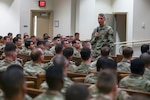 Army Gen. Daniel Hokanson, chief, National Guard Bureau, addresses Army National Guard aviation students at Fort Rucker, Alabama, Jan. 24, 2023. The Army Guard has aviation assets and facilities in all 50 states, three territories and the District of Columbia.