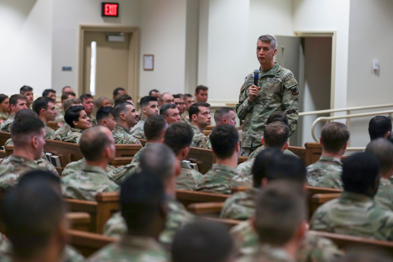 Army Gen. Daniel Hokanson, chief, National Guard Bureau, addresses Army National Guard aviation students at Fort Rucker, Alabama, Jan. 24, 2023. The Army Guard has aviation assets and facilities in all 50 states, three territories and the District of Columbia.