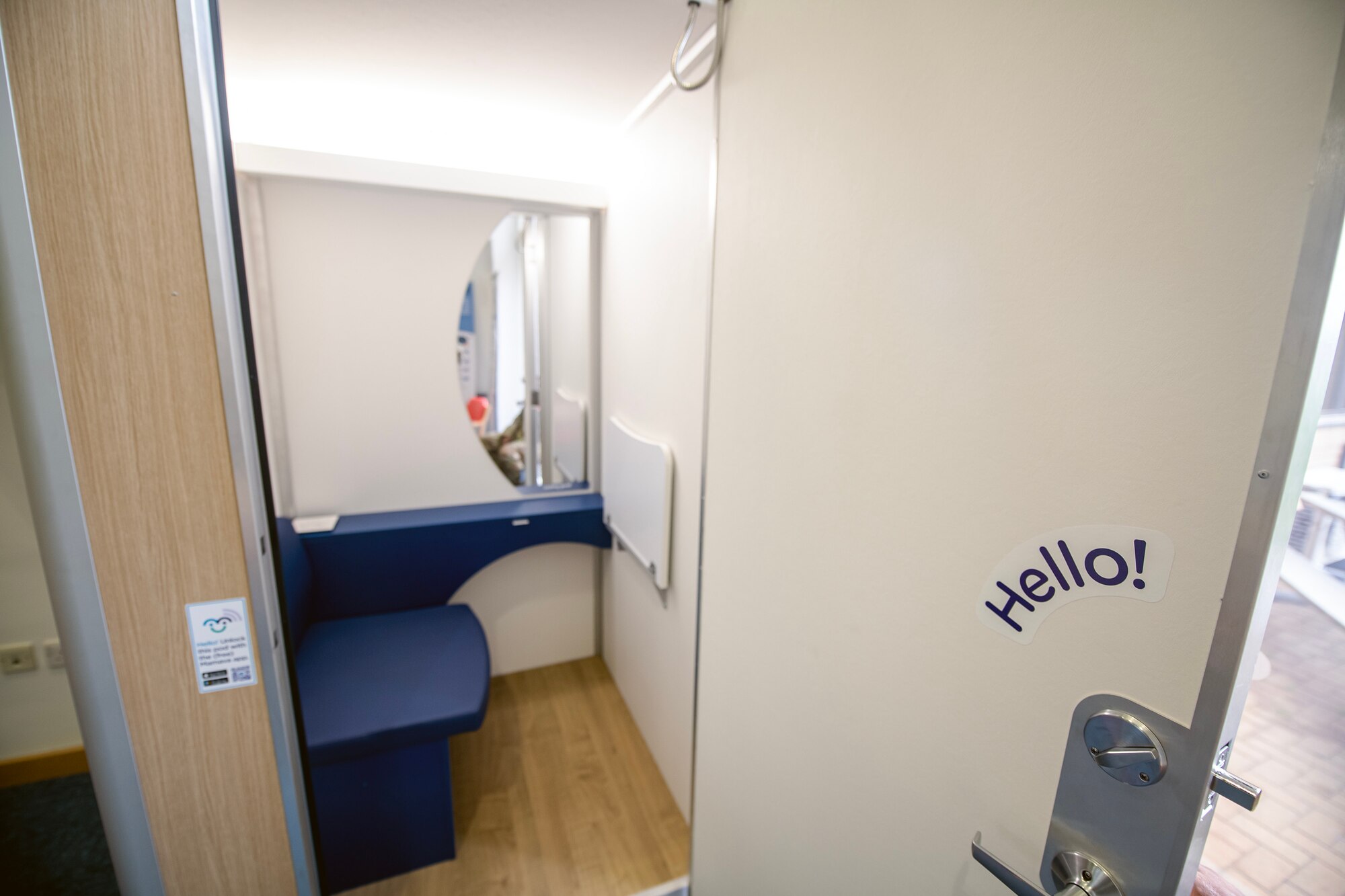 A lactation pod sits in the 423d Medical Squadron clinic at RAF Alconbury, England, Jan. 26, 2023. These lactation pods were installed as part of the Wing’s effort to provide a clean, secure, private, and well-lit area for lactating mothers to either pump or breastfeed their child. (U.S. Air Force photo by Staff Sgt. Eugene Oliver)