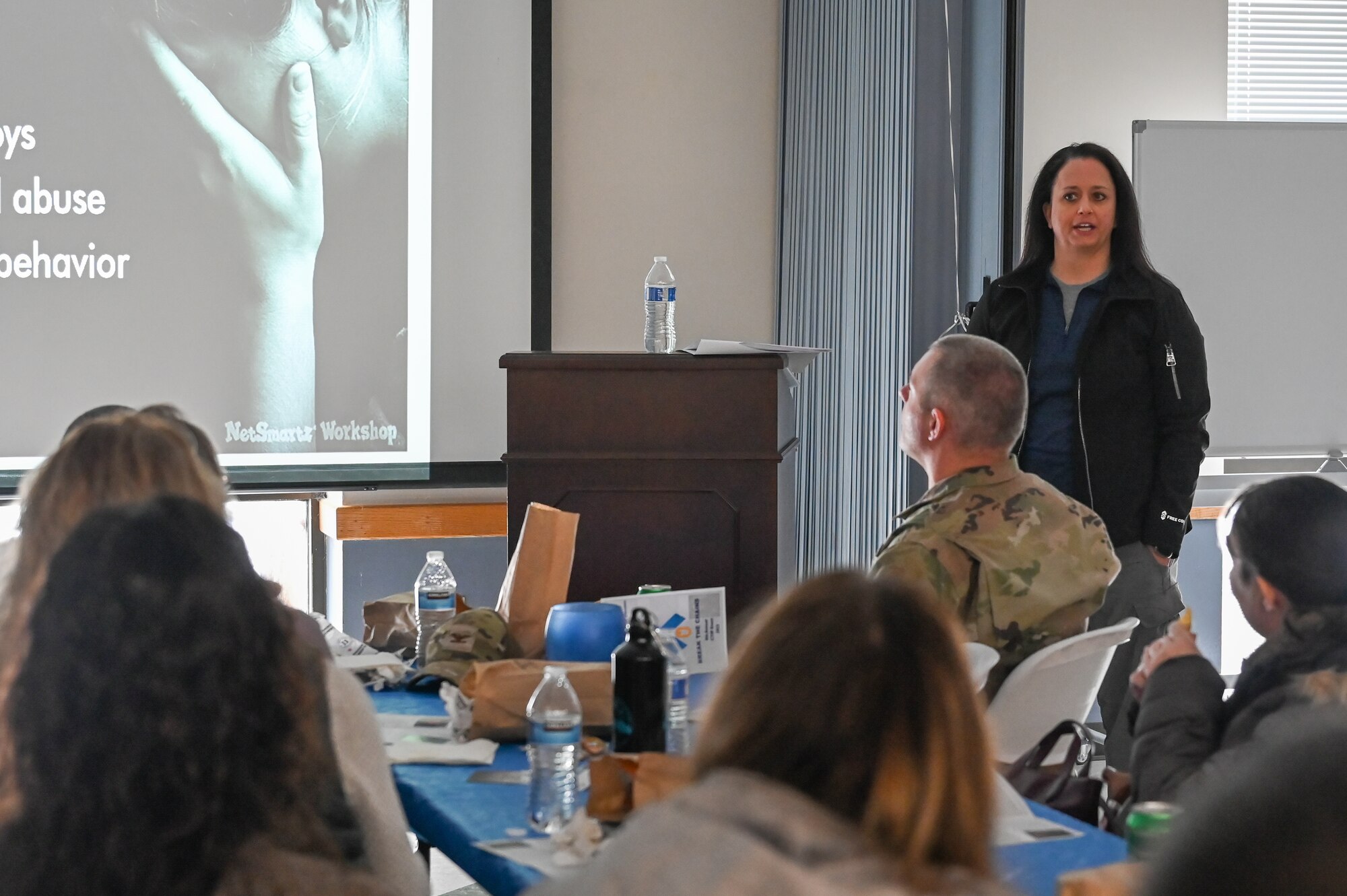 Special Agent Sarah Lundquist, assigned to the Internet Crimes Against Children Task Force with the Utah Attorney General’s Office, speaks at the Sexual Assault Prevention & Response Combating Trafficking in Persons event Jan. 24, 2023, at Hill Air Force Base, Utah.