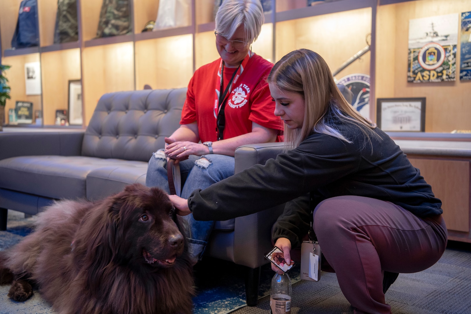 Woman petting dog