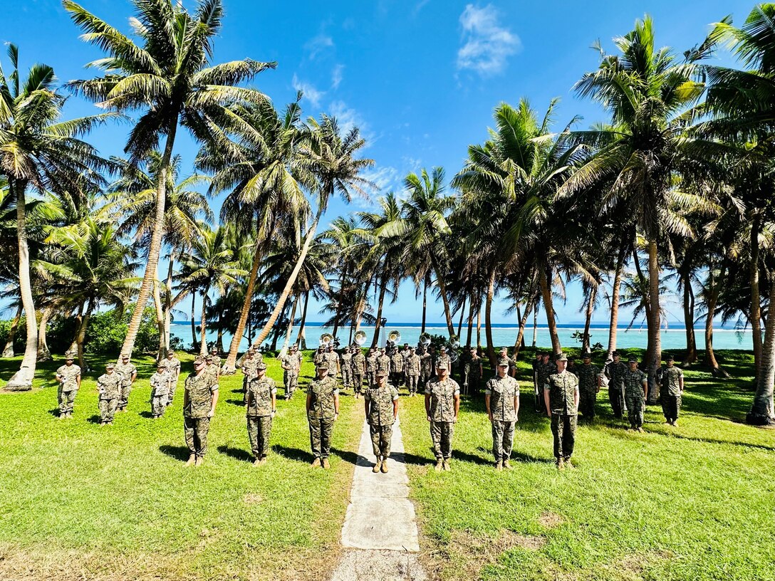 ASAN BEACH, GUAM — The U.S. Marine Corps Forces Pacific Band performed for the reactivation of a new base on Guam in a ceremony, Jan. 26, honoring the long-shared history of the Marine Corps and Guam and establishing a forward presence in the Indo-Pacific that will endure into the future.

Marine Corps Base (MCB) Camp Blaz is the first newly constructed Marine Corps base in 70 years and serves as a testament to the U.S.-Japan alliance. Guam was chosen as the location for the new base during the 2012 Bilateral Agreement between the U.S and Japanese governments, under the Defense Policy Review Initiative, which set the framework for the relocation of Marines from Okinawa to Guam. The base is named in honor of Brigadier General Vicente Tomas “Ben” Garrido Blaz, the first CHamorro Marine to attain the rank of general officer.