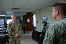 U.S. Army Maj. Darren Hamby, the operations officer assigned to Incident Support Team 1 at Joint Task Force Civil Support, gives an interview highlighting the importance and benefits of Exercise Sudden Response 23, at Camp Mabry, Texas, Dec. 8, 2022.
