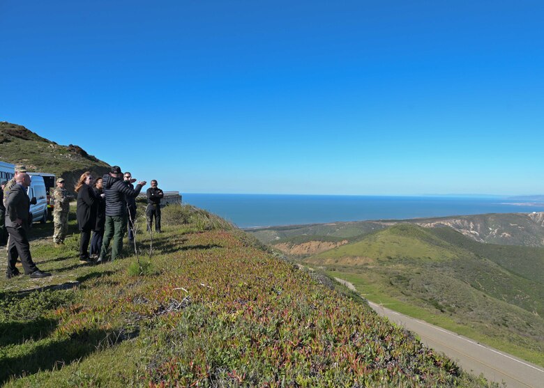 30th Civil Engineer Squadron leadership gives an environmental presentation to Richard Kidd, Deputy Assistant Secretary of Defense for Environment & Energy Resilience, and Nancy J. Balkus, Deputy Assistant Secretary of the Air Force for Environment, Safety and Infrastructure at Vandenberg Space Force Base, Calif., on Jan. 23, 2023. While visiting Vandenberg, Kidd and Balkis learned about the SLD 30 mission in action, observe the efforts by the 30th Civil Engineer Squadron regarding the protection of Vandenberg's natural and cultural resources along with the 30 CES' plans for improving infrastructure resilience.  (U.S. Space Force Photo by Senior Airman Rocio Romo)