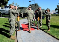 CORONADO, Calif. (Jan. 24, 2023) Capt. Ken Kleinschnittger, the outgoing commander of Explosive Ordnance Disposal Group (EODGRU) 1, is rendered sideboy honors during EODGRU-1’s change-of-command ceremony on Naval Amphibious Base Coronado, Calif., Jan. 24. Kleinschnittger was relieved by Capt. Wade Hilderbrand. EODGRU-1 is a critical part of Navy Expeditionary Combat Command that clears explosive hazards to provide access to denied areas, employs advanced tactics and technologies to exploit and secure the undersea domain for freedom of maneuver, builds and fosters relationships with trusted partners, and protects the nation. (U.S. Navy photo by Lt. John J. Mike) 230124-N-UX839-0001