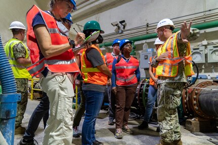 U.S. Navy Capt. James Sullivan, Red Hill Environmental Officer in Charge, Naval Facilities Engineering Systems Command Hawaii, speaks to officials from the U.S. Environmental Protection Agency(EPA) and Hawaii Department of Health(DOH) during a site visit at the Red Hill Bulk Fuel Storage Facility Jan. 20, 2023. Joint Task Force-Red Hill and Commander, Navy Region Hawaii hosted the site visit for EPA and DOH regulators.. (U.S. Air National Guard photo by Staff Sgt. Orlando Corpuz)