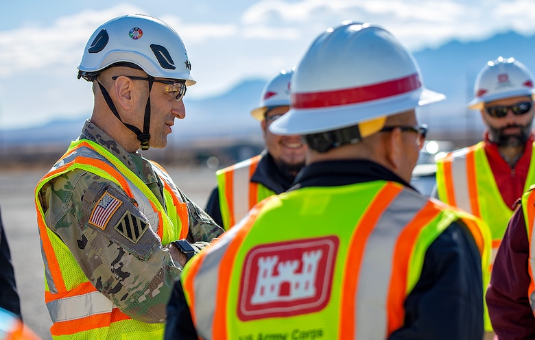 Lt. Gen. Scott Spellmon, commanding general, U.S. Army Corps of Engineers, visits a project site at White Sands Missile Range, New Mexico, Jan. 24, 2023.