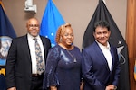 Raymond Hosey, left, Rhonda Johnson, center, and Cesar Galvis Rodriguez, right, pose together during their retirement ceremony in Philadelphia on Jan. 26, 2023.  DLA Troop Support, located in Philadelphia, is a Major Subordinate Command of the Defense Logistics Agency, with a global presence including offices in Europe & Africa and the Pacific regions.