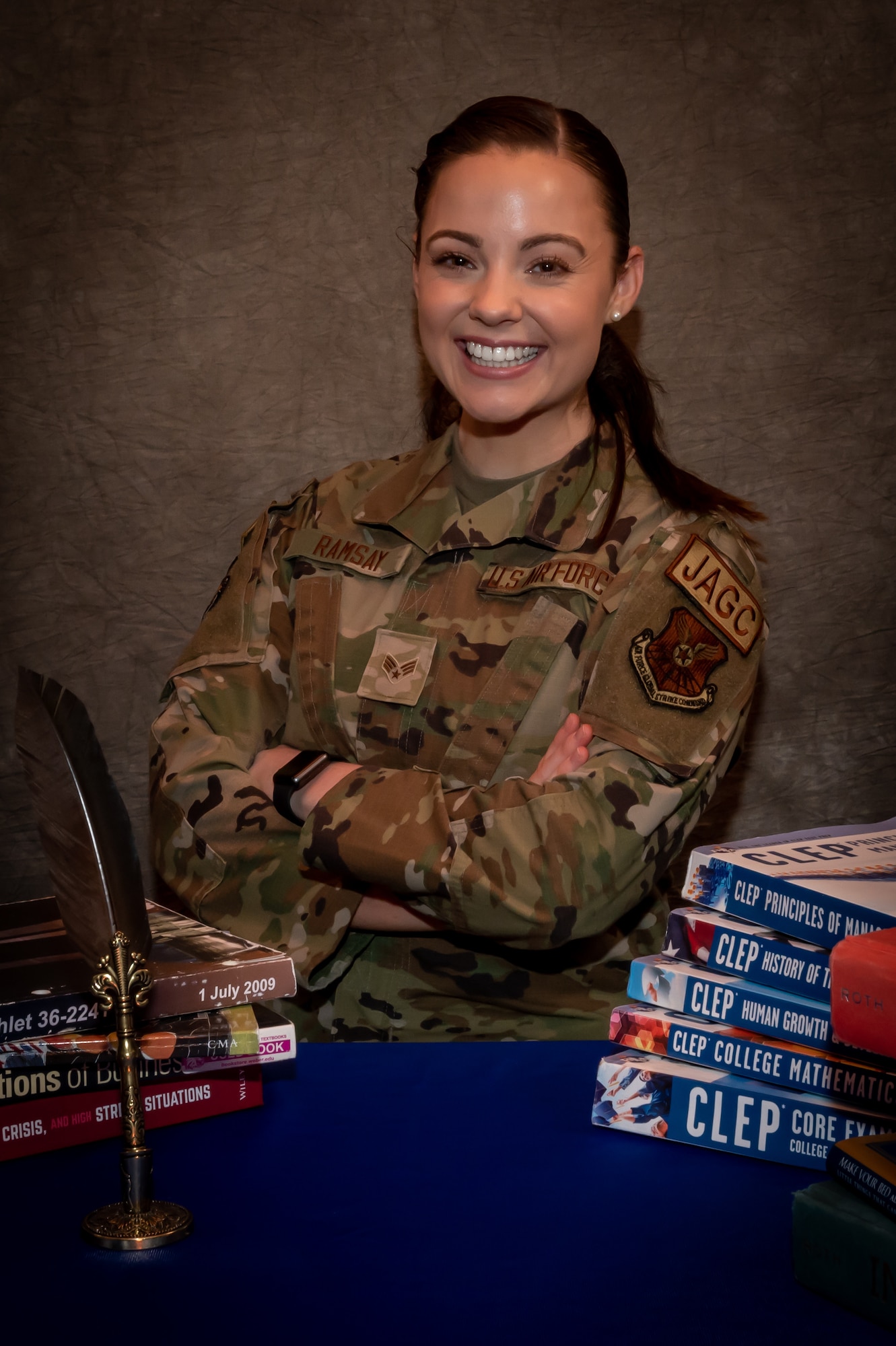 U.S. Air Force Senior Airman Jessica Ramsay, 5th Bomb Wing Legal Office civil law paralegal, poses for a portrait at Minot Air Force Base, North Dakota, Jan. 24, 2023. She was one of two Airmen selected by Gen. Anthony J. Cotton, the previous commander of Air Force Global Strike Command, for a spot in the Senior Leader Enlisted Commissioning Program.(U.S. Air Force photo by Airman 1st Class Alexander Nottingham)