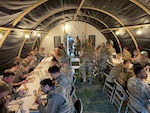 The 48th Force Support Squadron demonstrated their Prime RIBS capability by deploying their single pallet expeditionary kitchen to deliver unitized group rationed meals to fuel 144 Airmen in the field Sept. 28, 2022, at Royal Air Force Feltwell, England. (Courtesy photo)