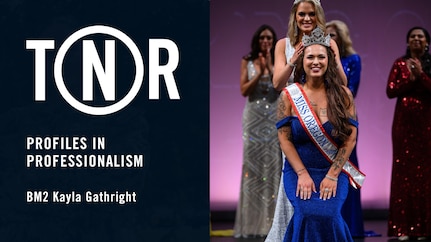 Boatswain's Mate 2nd Class Kayla Gathright, a U.S. Navy Reserve Sailor assigned to MSRON 1 (Maritime Expeditionary Security Squadron) is crowned Miss Oregon for America Strong 2022, during the state pageant in Salem, Oregon on July 15-16. (Courtesy photo Mathieu Lewis Rolland Photography).