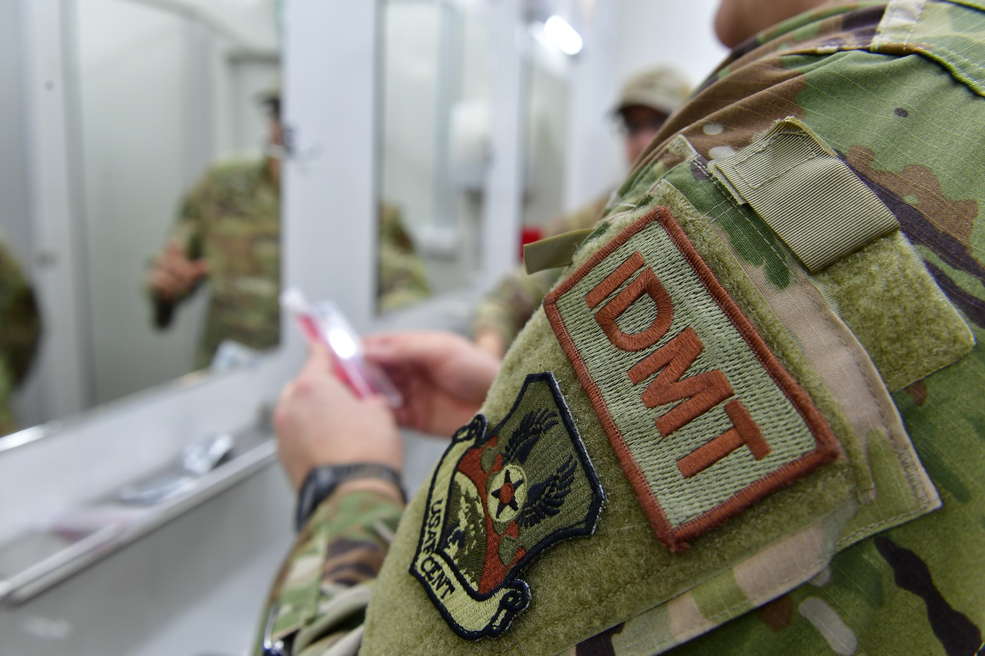 Staff Sgt. Kelsey Aldridge, 332d Expeditionary Medical Squadron independent duty medical technician, performs water quality testing at an undisclosed location in Southwest Asia, January 20, 2023