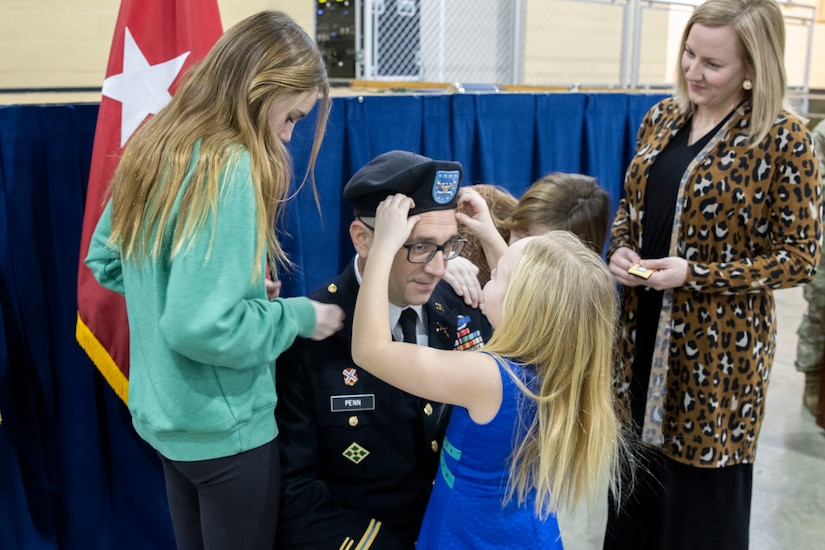 Jason P. Penn is promoted to colonel during a ceremony at Boone National Guard Center in Frankfort, Kentucky, Jan. 18, 2023.