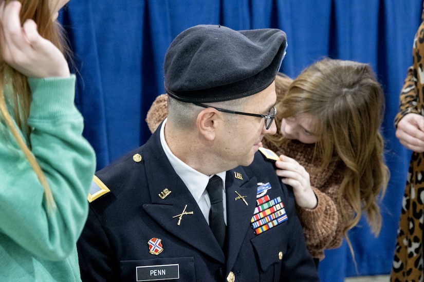 Jason P. Penn is promoted to colonel during a ceremony at Boone National Guard Center in Frankfort, Kentucky, Jan. 18, 2023.