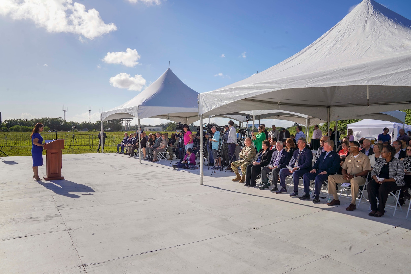 Christi Fraga, Mayor of the City of Doral, speaks during a groundbreaking ceremony for the future site of the new military housing complex supporting U.S. Southern Command's service members and their families.