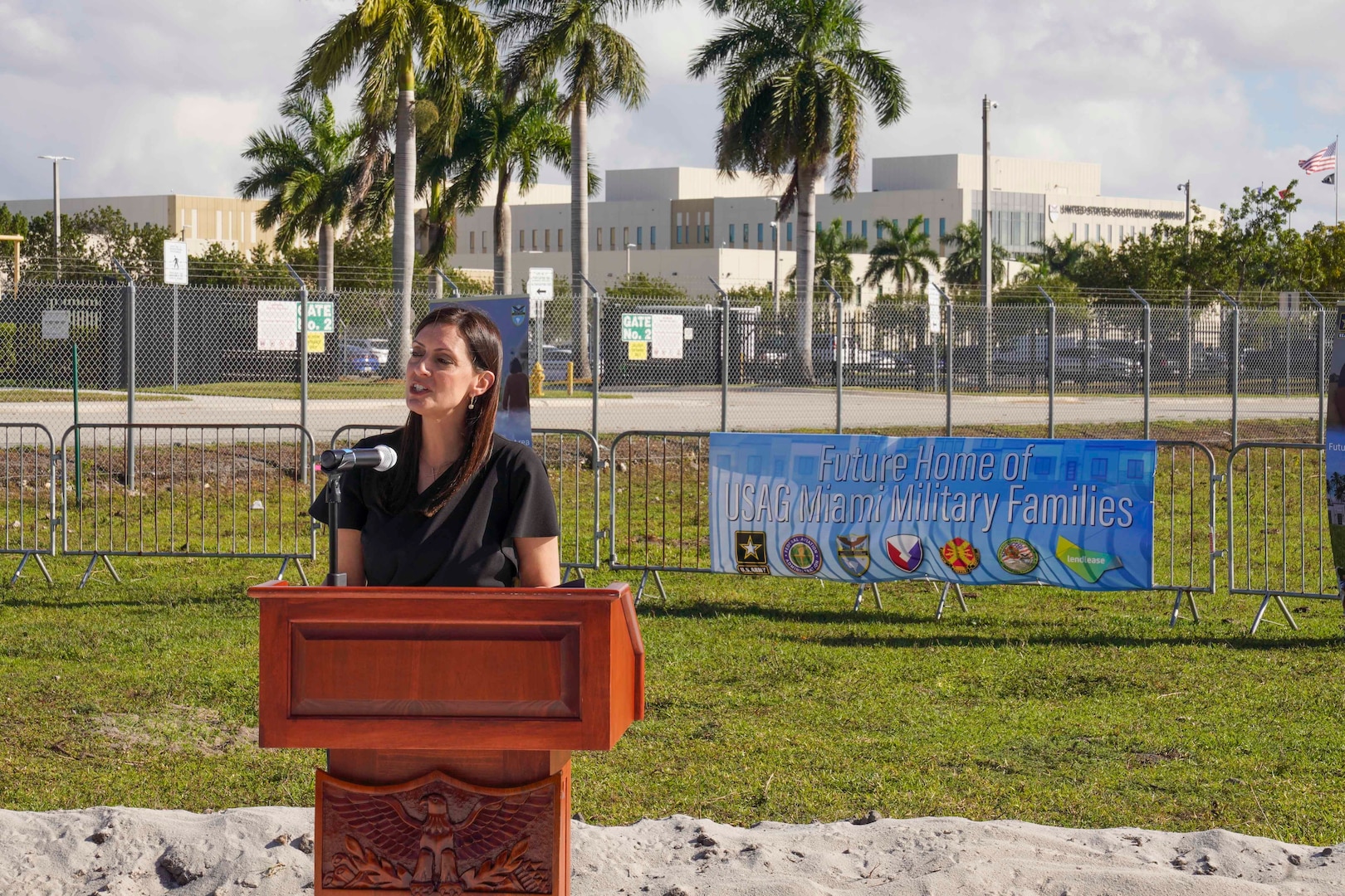 Florida Lt. Gov. Jeanette Nuñez speaks during a groundbreaking ceremony for the future site of the new military housing complex supporting U.S. Southern Command's service members and their families.