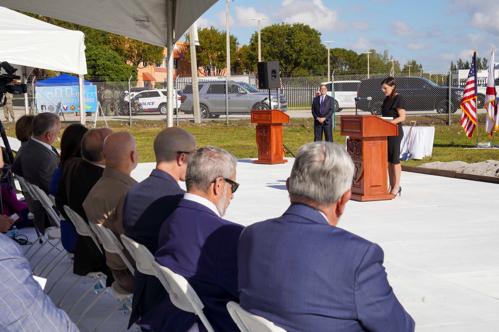 Florida Lt. Gov. Jeanette Nuñez speaks during a groundbreaking ceremony for the future site of the new military housing complex supporting U.S. Southern Command's service members and their families.