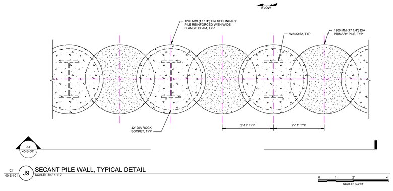 A plan view of a secant pile wall (USACE Pittsburgh District Engineering & Construction)