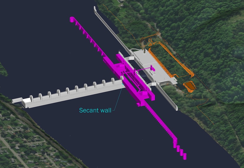 A 3D model view of Montgomery Locks and Dam improvements