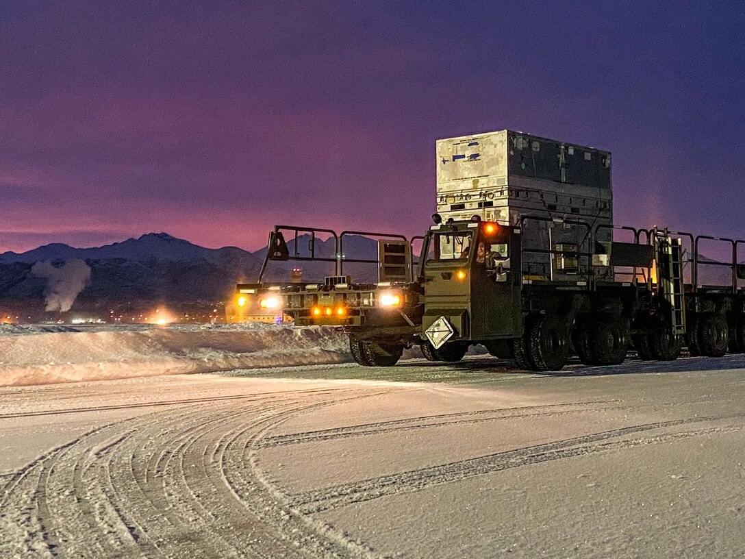 Airmen transport cargo at Joint Base Elmendorf-Richardson.