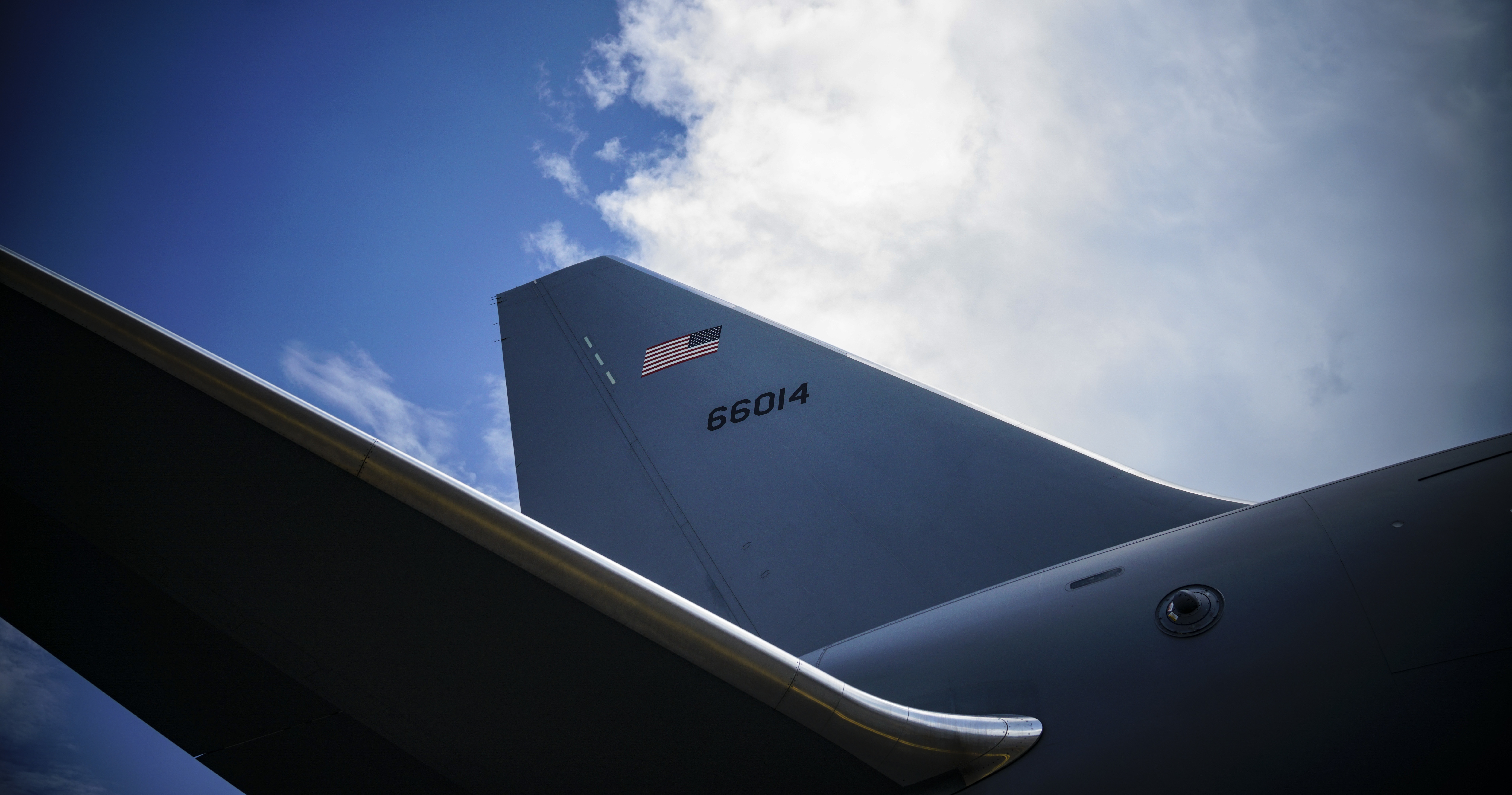 A U.S. Air Force KC-46A Pegasus assigned to the 77th Aerial Refueling Squadron, Seymour Johnson Air Force Base, North Carolina, sits on display during the Singapore Airshow 2022 at the Changi Exhibition Center, Republic of Singapore, Feb. 15, 2021. Participation in the Singapore Airshow 2022 provides the U.S. military the opportunity to improve our already strong ties with Singapore, demonstrate flexible aircraft capability, enable engagement with foreign partners, and expand power projection capabilities. (U.S. Air Force photo by Master Sgt. Richard P. Ebensberger)