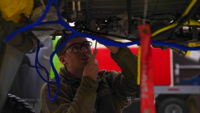 U.S. Air Force Senior Airman Zachary Knighton, 9th Maintenance Squadron aerospace propulsion technician, mounts an ignition exciter to a U-2 Dragon Lady motor Jan. 12, 2023, at Beale Air Force Base, Calif.