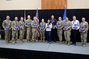 Annual award winners for the 75th Air Base Wing during a celebration event at Hill Air Force Base, Utah, Jan. 27, 2023. The awards serve to recognize the wing's service members and civilians for exceptional performance over the past year. (U.S. Air Force photo by David A. Perry)