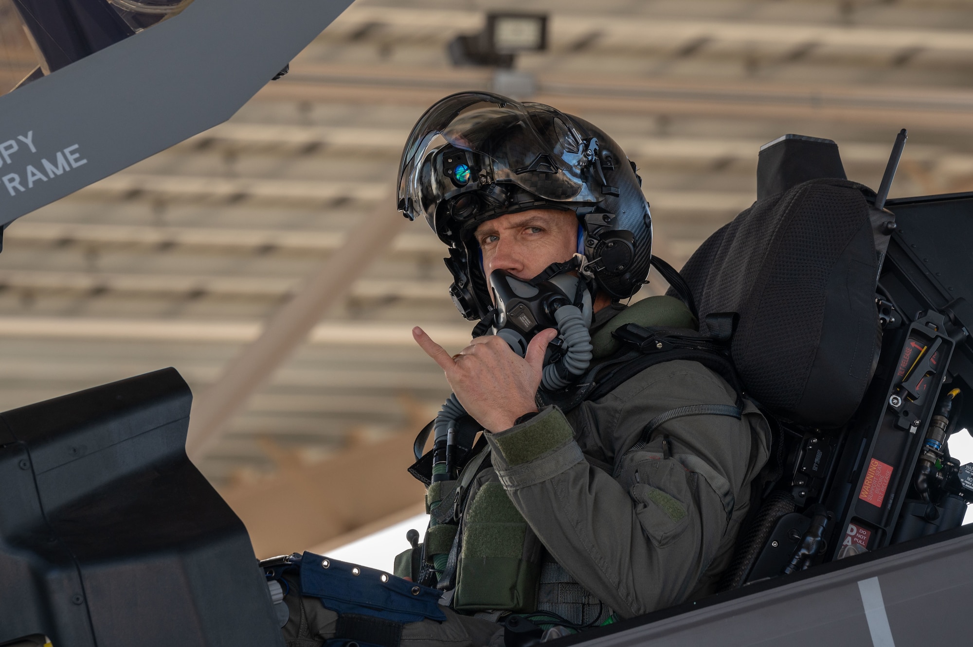 Brig. Gen. Michael Rawls, Air Force Operational Test and Evaluation Center (AFOTEC) commander, prepares for takeoff in an F-35A Lightning II at Nellis Air Force Base, Nevada, Jan. 12, 2023. As a key leader of the test and evaluation community, Brig. Gen. Rawls coordinates directly with the offices of the Secretary of Defense and Department of the Air Force while executing realistic, objective and impartial operational testing and evaluation of Air Force, Space Force, coalition, and joint warfighting capabilities. (U.S. Air Force photo by Airman 1st Class Jordan McCoy)