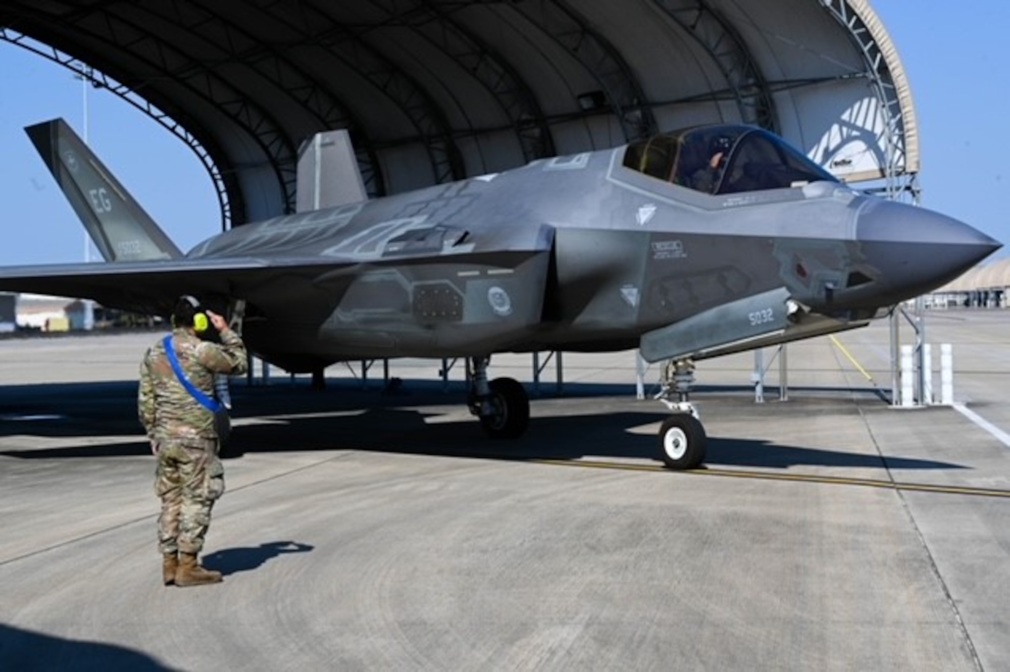 Brig. Gen. Michael T. Rawls readies to fly an F-35 Lightning II with the 65th Aggressor Squadron at Nellis AFB, Nev.