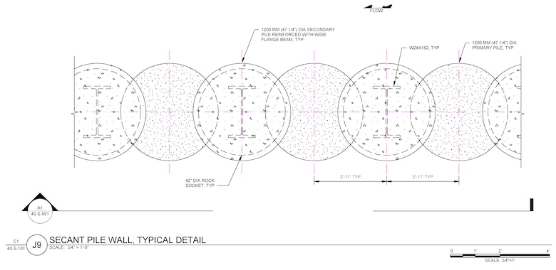 A plan view of a secant pile wall (USACE Pittsburgh District Engineering & Construction)