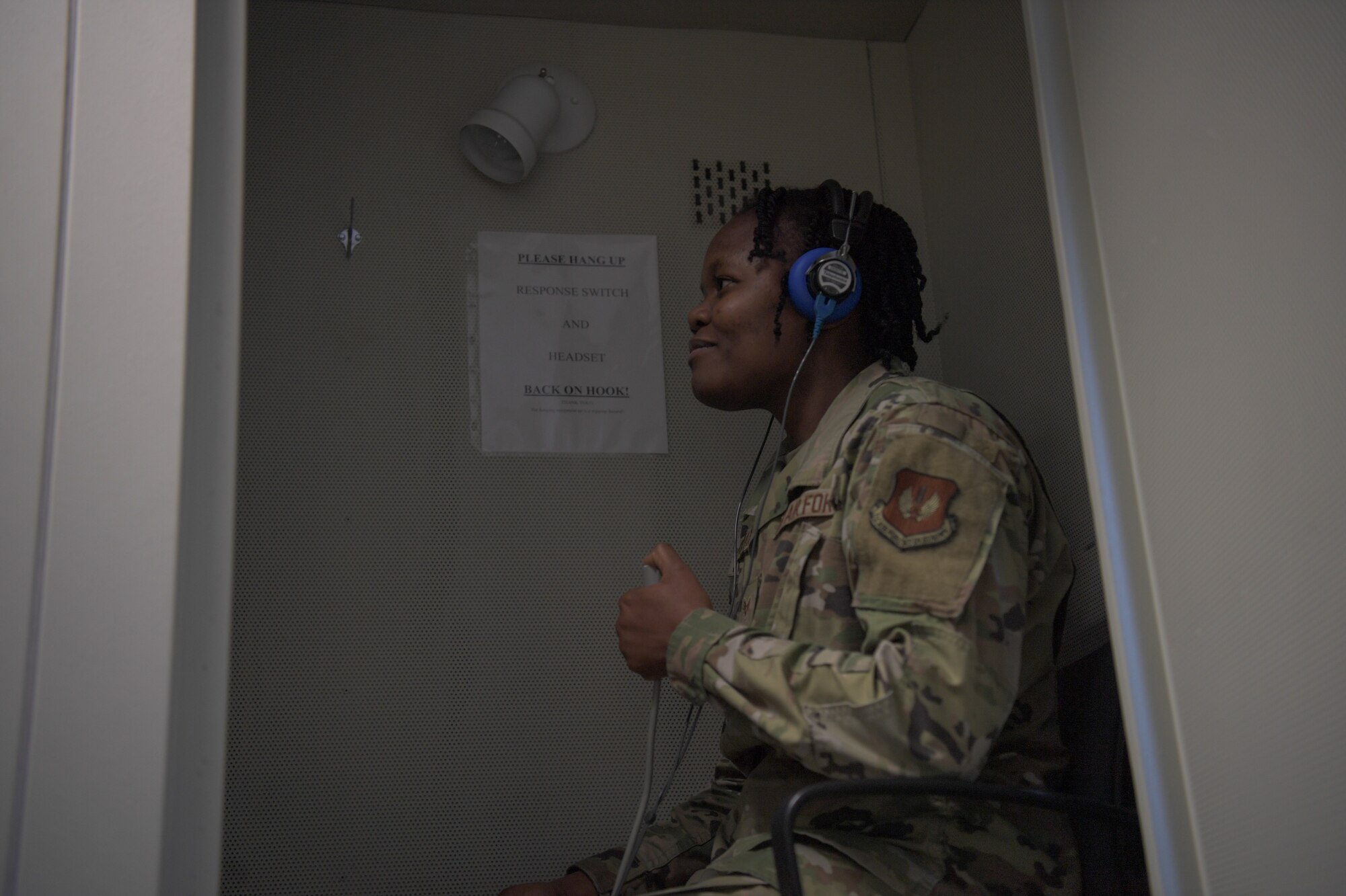woman takes a hearing test