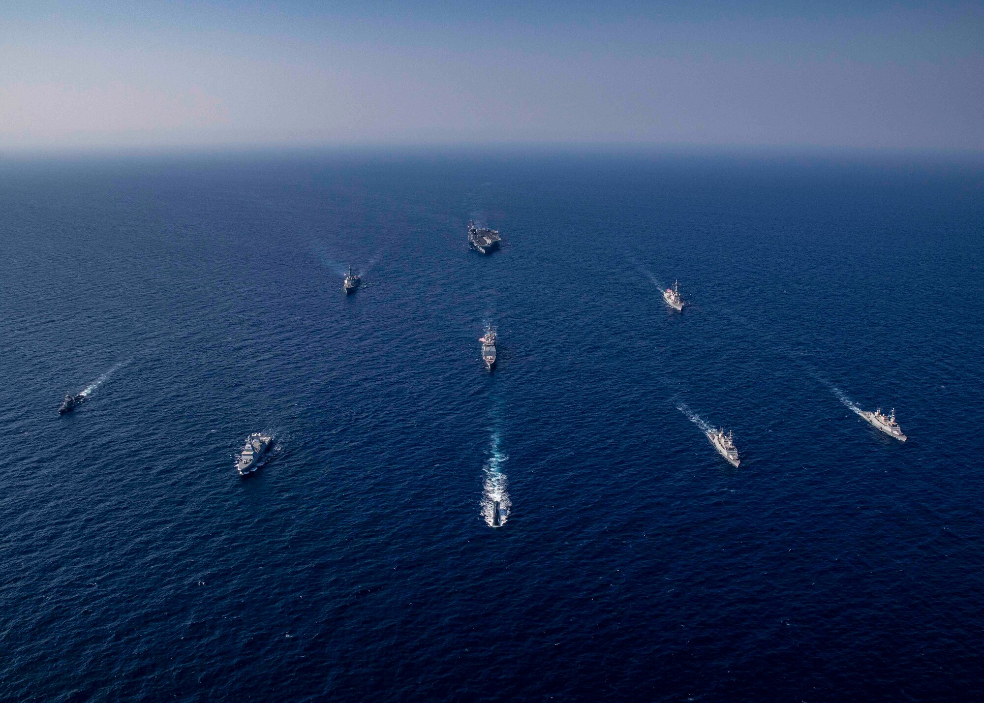 230124-N-YD731-2148 MEDITERRANEAN SEA (Jan. 24, 2023) The George H.W. Bush Carrier Strike Group sails in formation with the Israeli Navy during exercise Juniper Oak 2023-2, Jan. 24, 2023. Juniper Oak 23-2 is a bilateral military exercise, led by U.S. Central Command and the Israeli Defense Force, designed to enhance interoperability between the U.S. and Israel militaries. Juniper Oak 23-2 joins the long-standing “Juniper” series that the U.S. and Israel have conducted for more than 20-years. (U.S. Navy photo by Mass Communication Specialist 2nd Class Novalee Manzella)