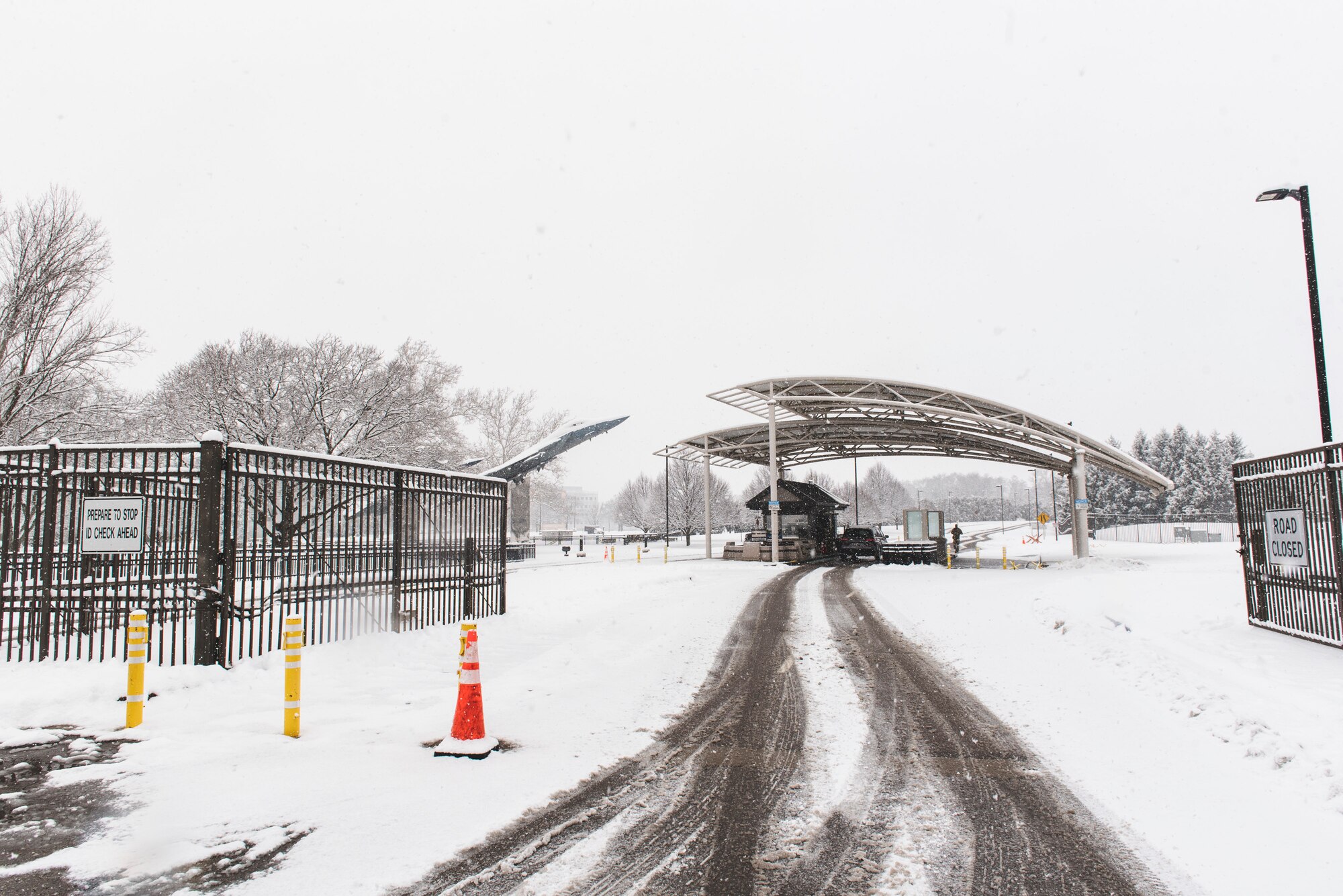 Heavy snow falls near Gate 12A on Jan. 22 at Wright-Patterson Air Force Base, Ohio.