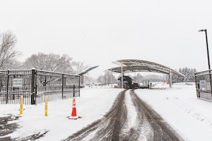 Heavy snow falls near Gate 12A on Jan. 22 at Wright-Patterson Air Force Base, Ohio.