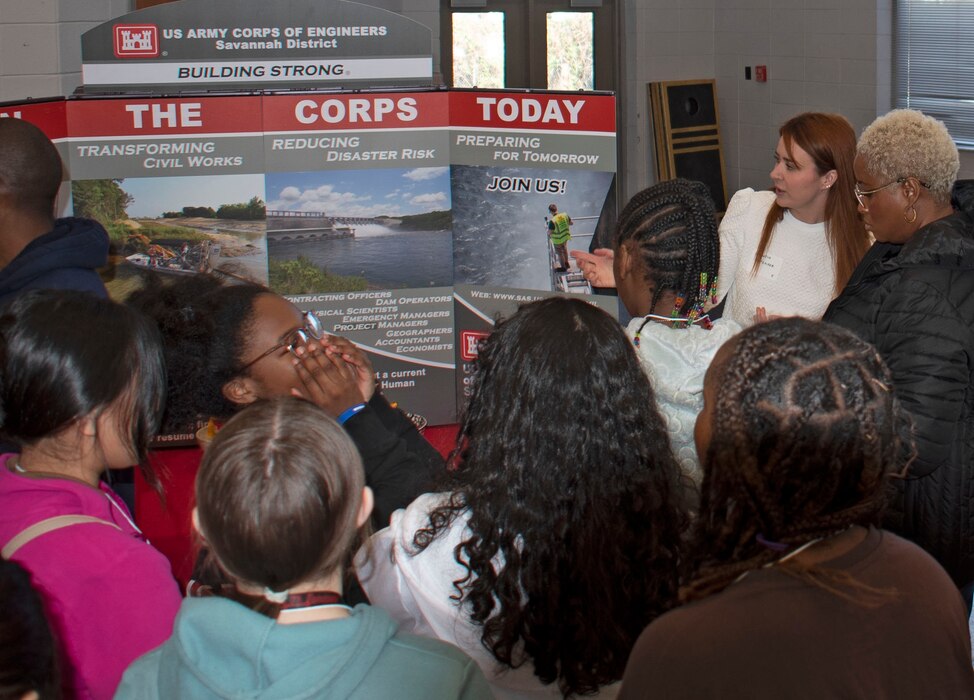 Three team members from the U.S. Army Corps of Engineers, Savannah District, visited Woodville-Tompkins Institute for the Society of Women Engineers’ 11th annual Girls Engineer It Day Expo Saturday, Jan. 28, 2023.