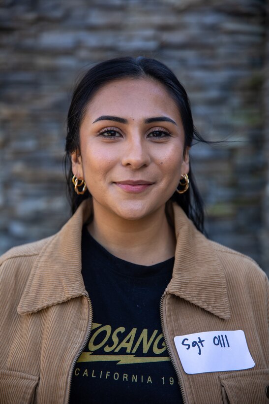 Sgt. Jacklin Ruiz, an administrative specialist previously stationed in Marine Corps Air Station Miramar, California, poses for a portrait before continuing with the Individual Ready Reserve (IRR) Muster process, Manhattan Beach, California, Jan. 21, 2023. Marines that take part in the IRR Muster are screened in order to ensure readiness for augmentation into the active component of the total force. The IRR Marines were required to attend a reserves opportunity and obligations brief as well as complete an admin audit in order to ensure their information is up to date in the case of receiving recall orders. (U.S. Marine Corps photo by Cpl. Jonathan L. Gonzalez)