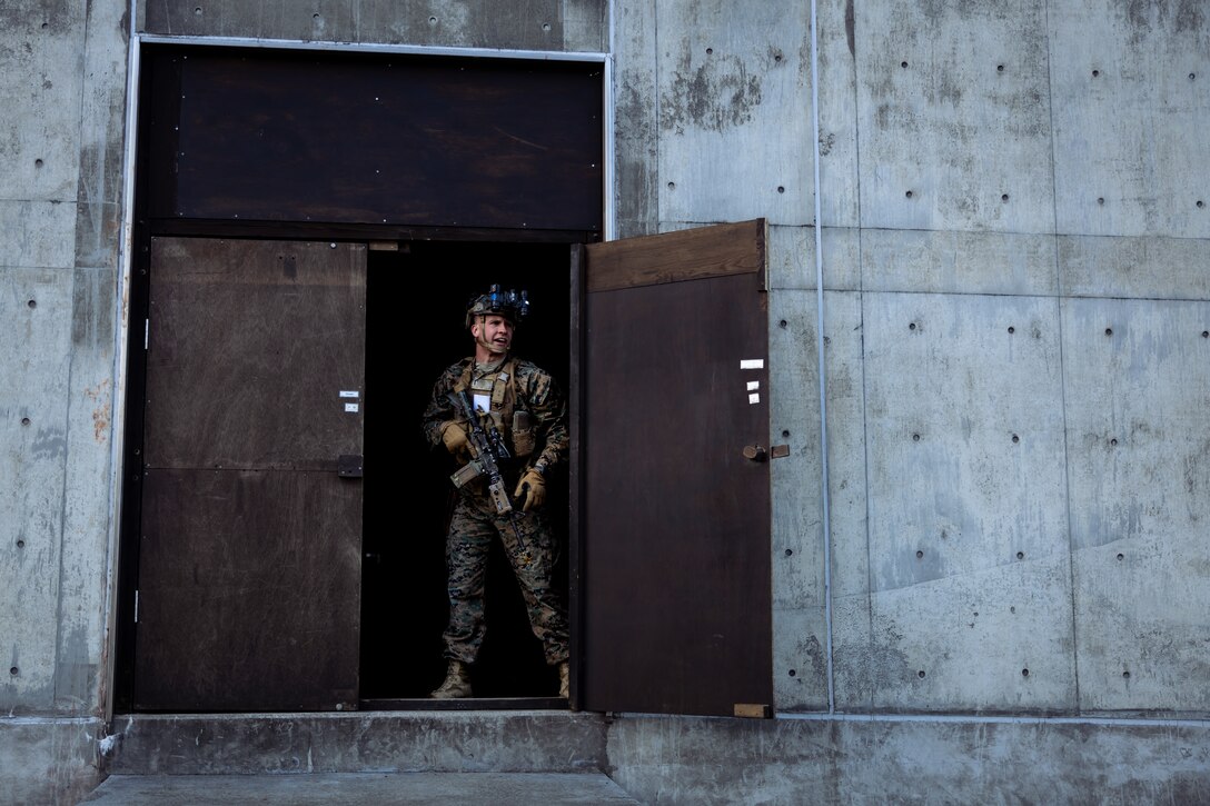 U.S. Marine Corps 1st Lt. Jack Bellon, an infantry officer with 3d Battalion, 4th Marines participates in urban operations training, Fuji Viper 23.2 at Combined Arms Training Center, Camp Fuji, Japan, Jan. 18, 2023.